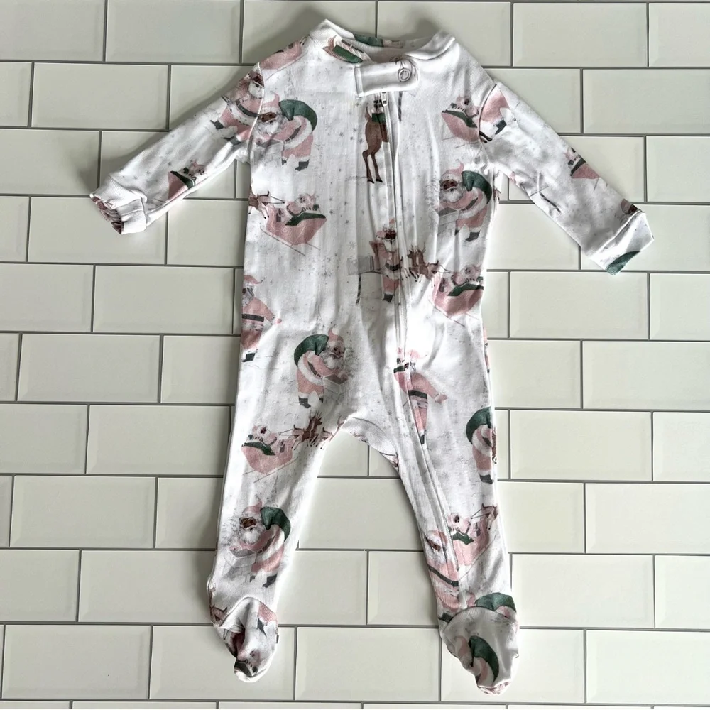 0-3M🎅🏻 Pottery Barn Kids Organic Blush Heritage Santa Footie Pajamas